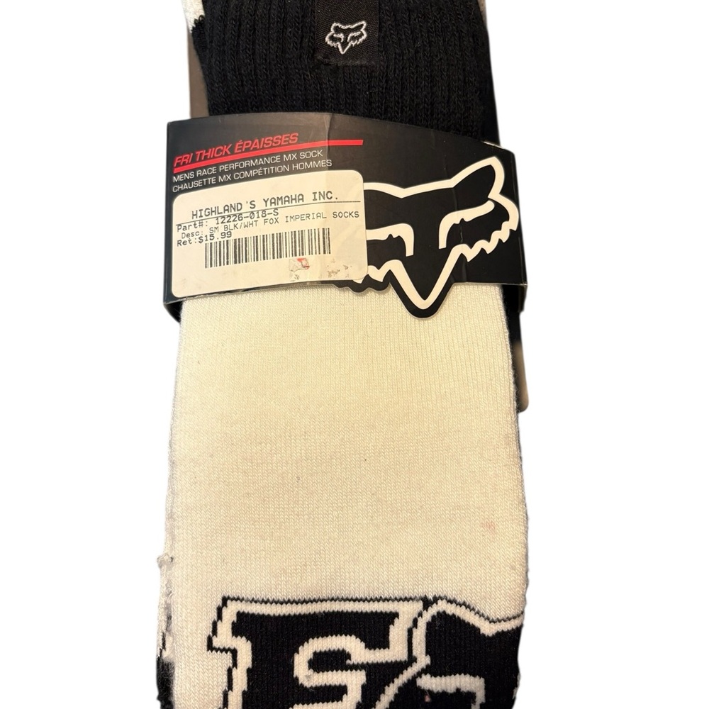 Fox Racing Men’s Black and White Crew Socks with Logo S NWT